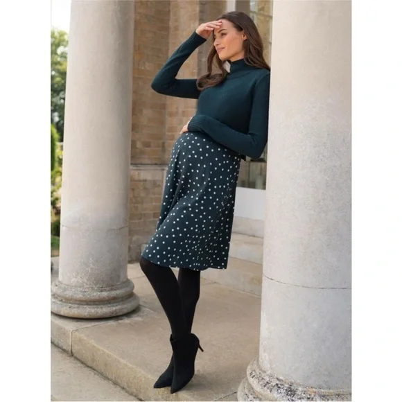 Seraphine Maternity Dark Green Polka Dot Skirt with Sweater set - Picture 1 of 4
